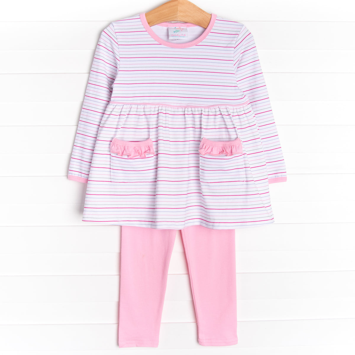 Lullaby Set Girls Lucy Leggings - Pink & Aqua Candy Cane Stripes