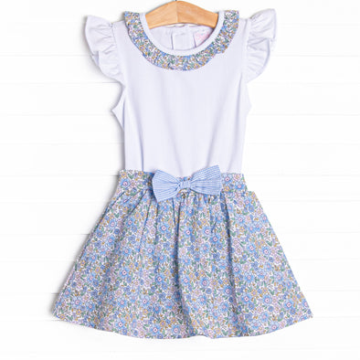 Poppy Fields Flutter Sleeve Skirt Set, Blue
