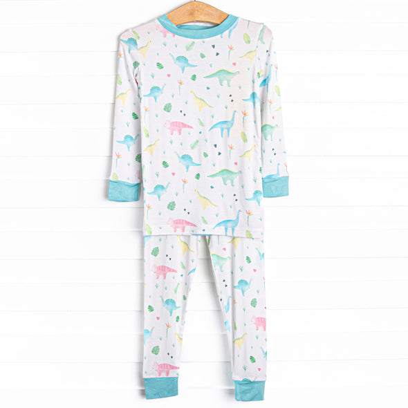 Rainbow Reptiles Bamboo Pajama Set, Blue