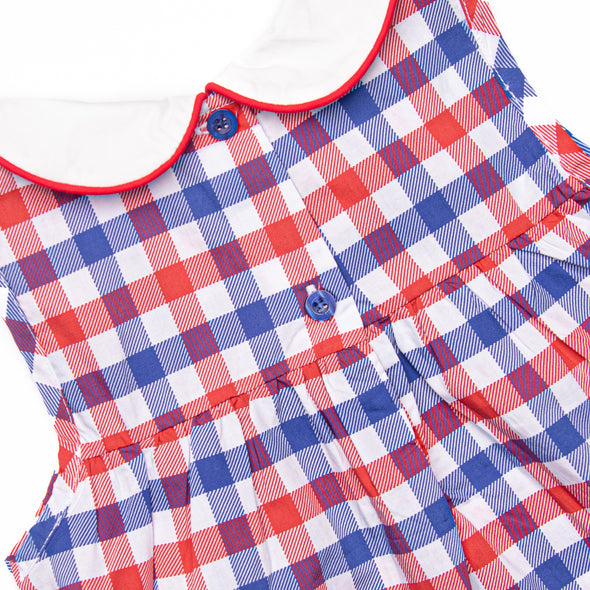 Plaid Patriot Sleeveless Diaper Set, Red