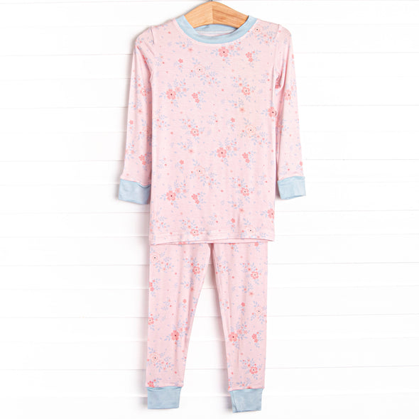 Pink Magnolia Petals Bamboo Pajama Set, Pink