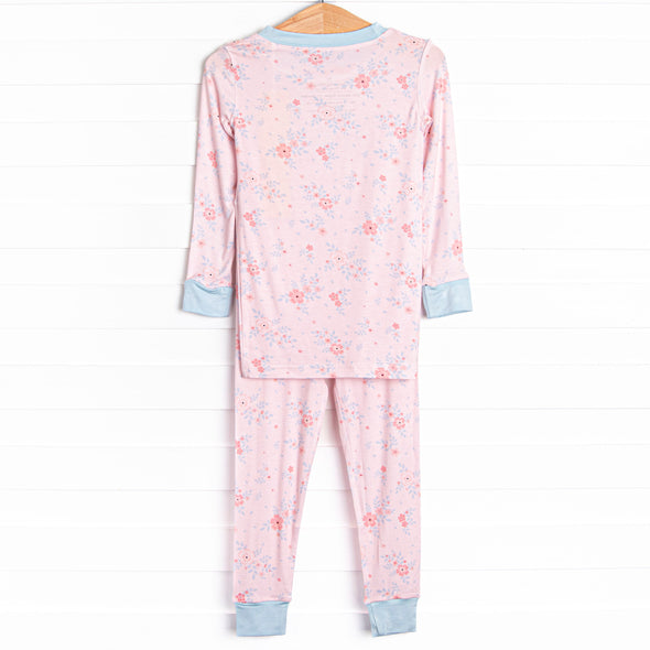 Pink Magnolia Petals Bamboo Pajama Set, Pink