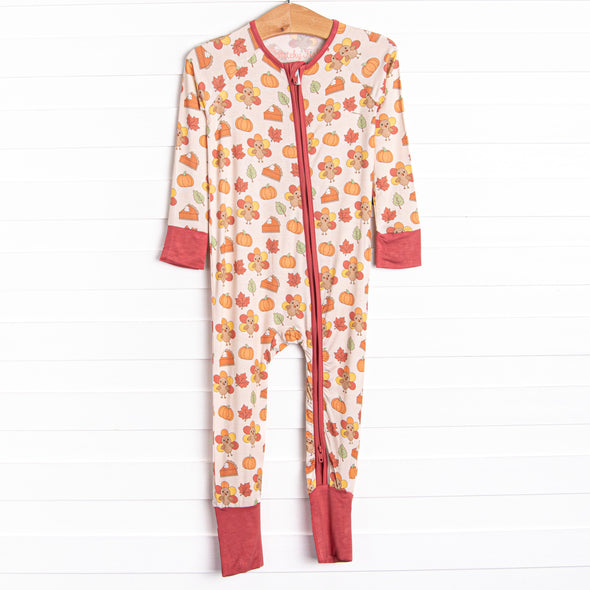 Turkeys and Treats Bamboo Zippy Pajama, Red