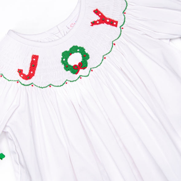 Joy of Christmas Smocked Bishop Dress, White