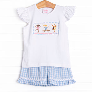 Rhythmic Routine Smocked Short Set, Blue