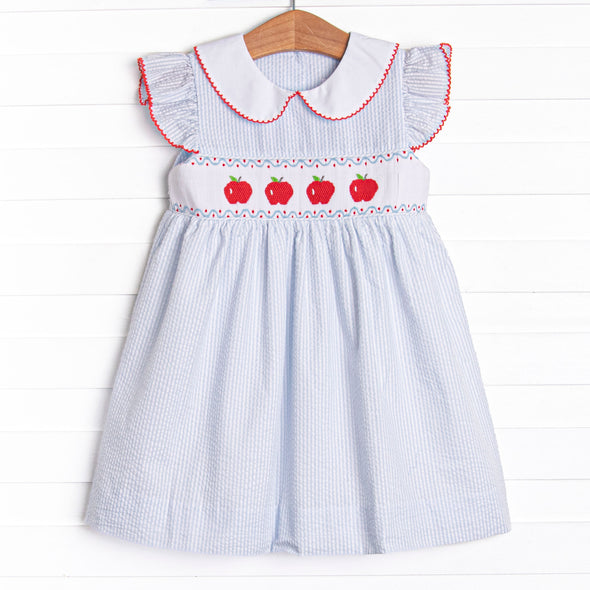 Bunch of Apples Smocked Dress, Blue