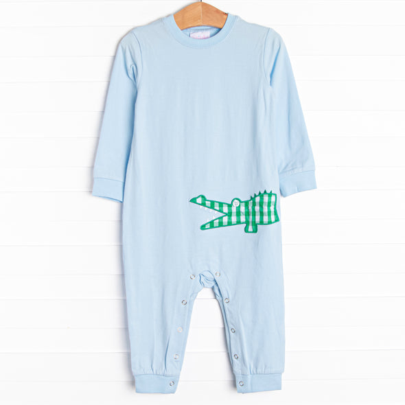 Crocodile Dundee Applique Romper, Blue