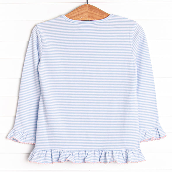 Oink Oink Applique Ruffle Top, Blue