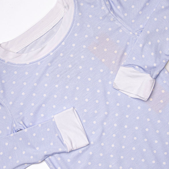 Periwinkle Polka Dot Bamboo Pajama Set, Blue