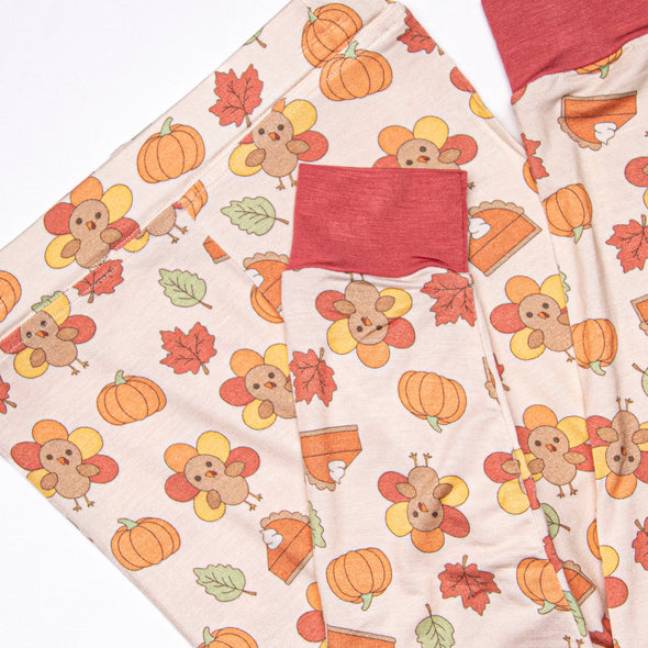 Turkeys and Treats Bamboo Pajama Set, Red