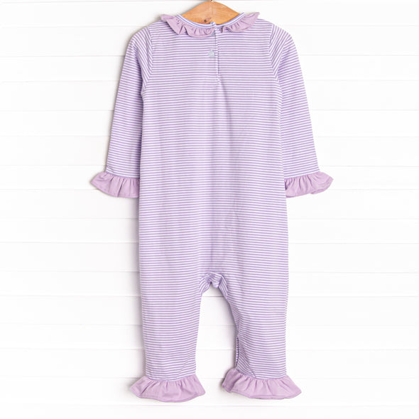 Horsin' Around Applique Romper, Purple Stripe