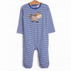 Horsin' Around Applique Romper, Blue Stripe