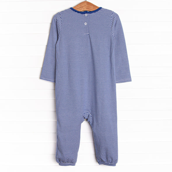 Horsin' Around Applique Romper, Blue Stripe