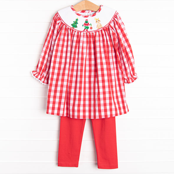 Stealing Christmas Smocked Legging Set, Red