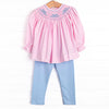 Belle Bow Smocked Legging Set, Pink