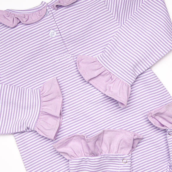 Horsin' Around Applique Romper, Purple Stripe