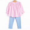 Belle Bow Smocked Legging Set, Pink