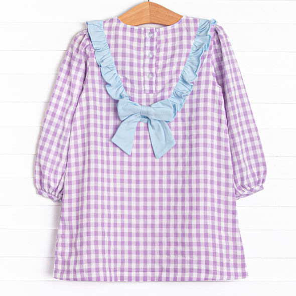 Southern Charm Ruffle Dress, Purple Check