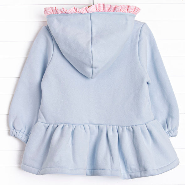 Gingham Gal Zip-Up Ruffle Jacket, Blue and Pink