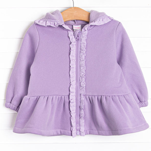 Gingham Gal Zip-Up Ruffle Jacket, Purple