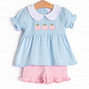 A is for Apple Applique Ruffle Short Set, Blue