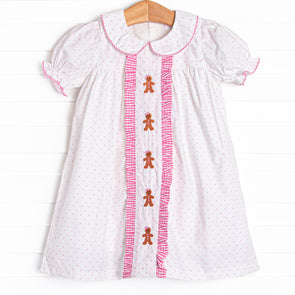 Gingerbread Gal Embroidered Dress, Pink