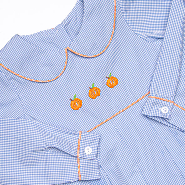 Petite Pumpkins Embroidered Long Romper, Blue