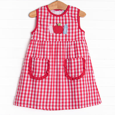 Arts and Crafts Apple Applique Dress, Red