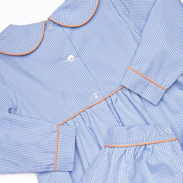 Petite Pumpkins Embroidered Long Romper, Blue