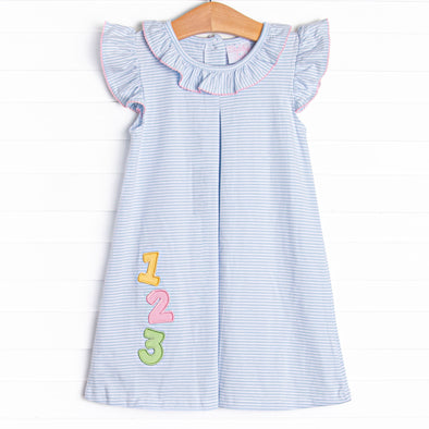 Counting Up Applique Dress, Blue