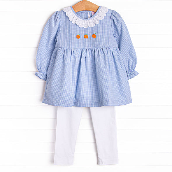 Petite Pumpkins Embroidered Legging Set, Blue