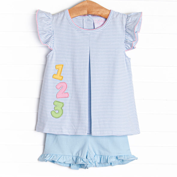 Counting Up Applique Short Set, Blue