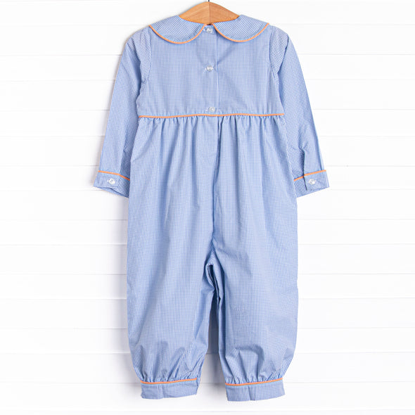 Petite Pumpkins Embroidered Long Romper, Blue