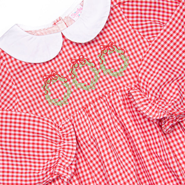 Ribbons and Wreaths Embroidered Bubble, Red