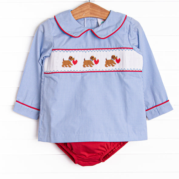 Valentine's Day Delivery Smocked Diaper Set, Blue