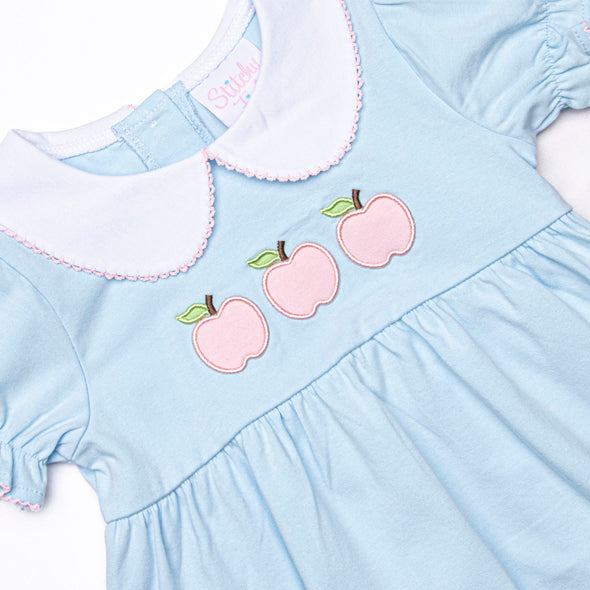 A is for Apple Applique Ruffle Short Set, Blue