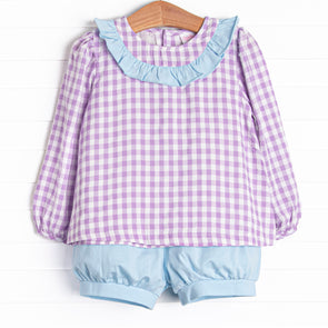 Southern Charm Ruffle Bloomer Set, Purple Check