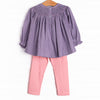 Belle Bow Smocked Legging Set, Purple