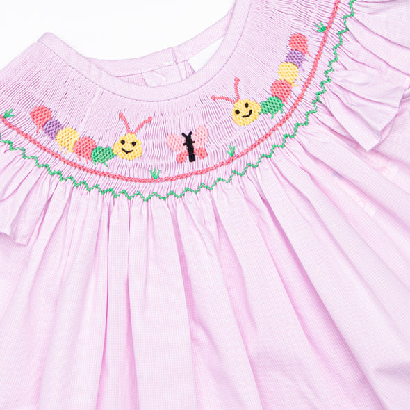 Caterpillar Cuteness Smocked Ruffle Short Set, Pink