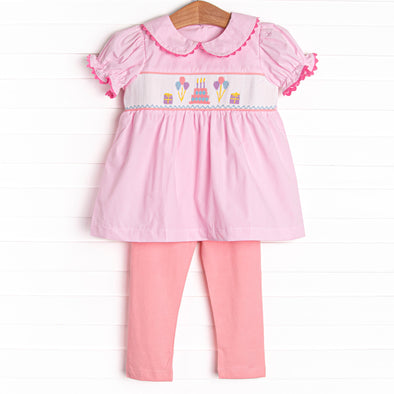 Let's Celebrate Smocked Legging Set, Pink Gingham