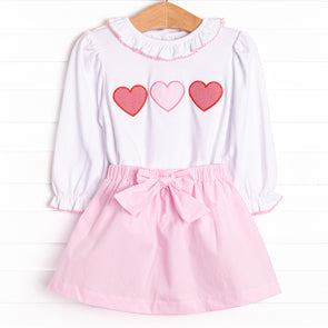 Triple the Love Applique Skirt Set, Pink