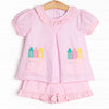 Color Me Happy Applique Short Set, Pink