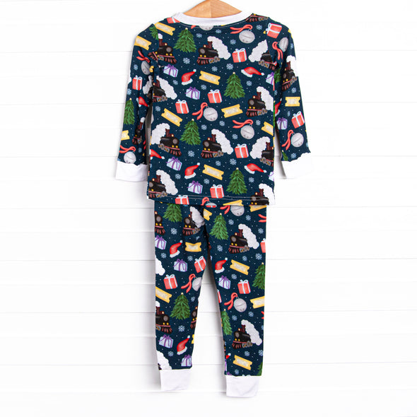 Christmas Express Bamboo Pajama Set, Navy