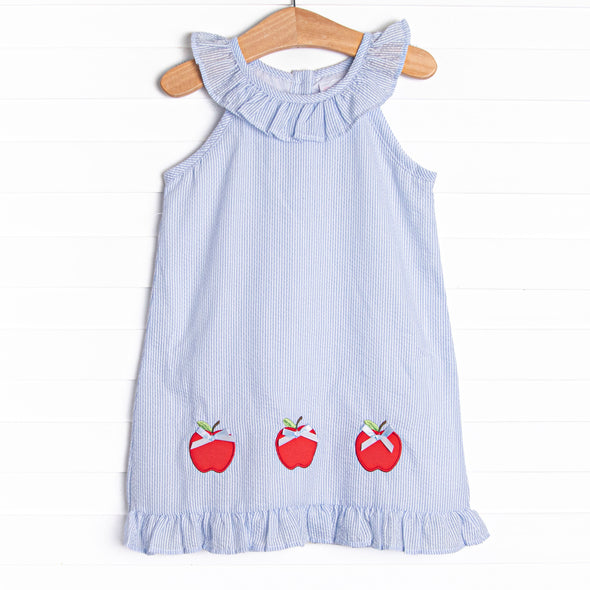 Apple Trio Applique Dress, Blue