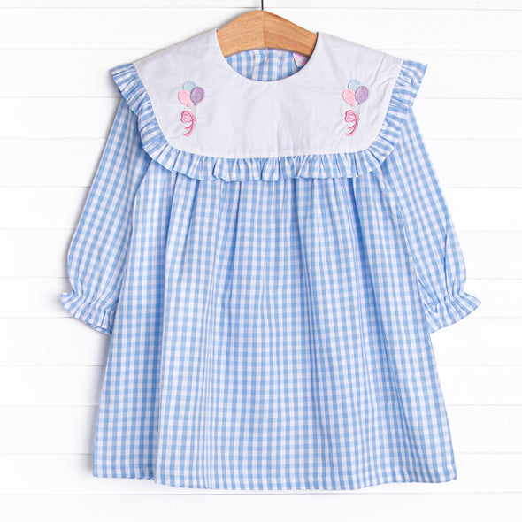 RSVP Embroidered Dress, Blue Gingham