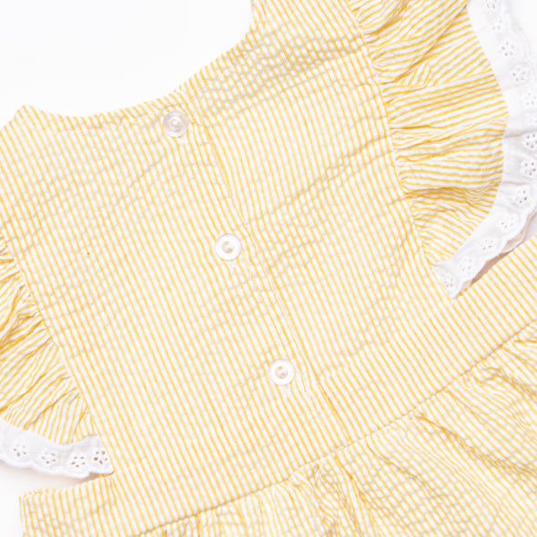 Plain Jane Ruffle Short Set, Yellow Seersucker