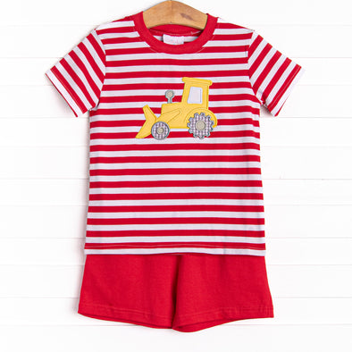 Dozin' Days Applique Short Set, Red Stripe