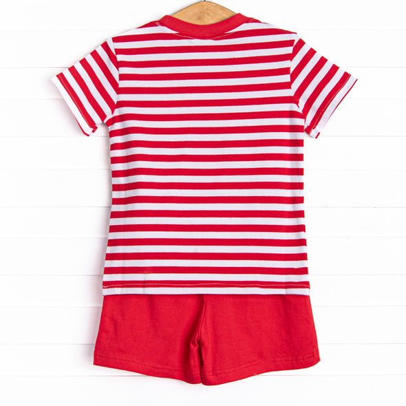 Dozin' Days Applique Short Set, Red Stripe