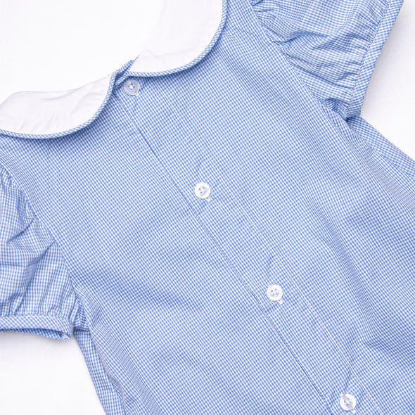 A is for Apple Embroidered Dress, Blue Gingham