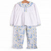 Fairytale Flowers Ruffle Pant Set, Blue